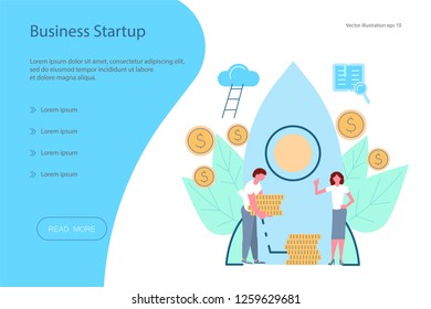 Web banner design template. Investment start-up concept in flat design. Man and women young businessmen  shake hands. Vector illustration eps 10