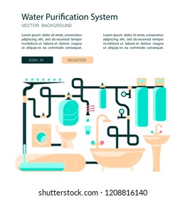 Web banner design template for modern eco technologies in the city. Rainwater collection and water purification system. Vector illustration eps 10