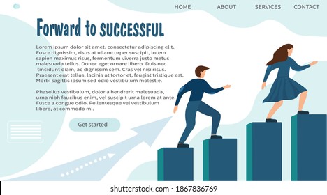 Web banner design template. People climbing the stairs. Teamwork. The concept of career growth, promotion, leadership. Promotion of the site in social networks, marketing. vector flat