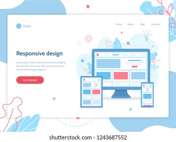 Web banner design template. Responsive design. Web development. Business concept. Flat vector illustration.