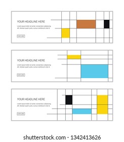 Web banner design template set consisting of abstract patterns made with rectangles and lines. Colorful and modern vector art.