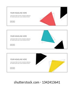 Web banner design template set consisting of abstract backgrounds of colorful triangle shapes. Modern vector background for graphic design.