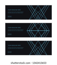 Web banner design template set consisting of abstract backgrounds made with triangular and rhomboidal shapes in technology and future abstraction. Modern vector art in blue color.