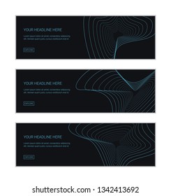 Web banner design template set consisting of abstract background pattern made with repetitive lines forming organic shapes in flower abstraction. Modern vector art.