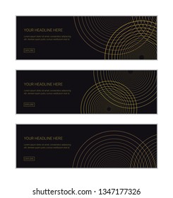 Web banner design template set consisting of abstract backgrounds made with thin line circles. Simple, modern and geometric vector art.
