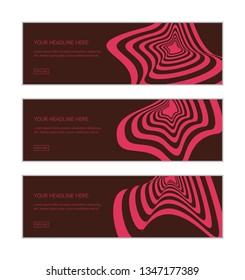 Web banner design template set consisting of abstract background pattern made with repetitive lines forming organic shapes in flower abstraction. Modern vector art.