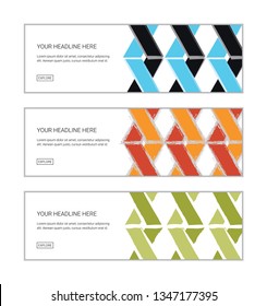 Web banner design template set consisting of abstract background patterns made with brush strokes forming braided geometric shapes. Playful vector art.