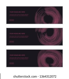 Web banner design template set consisting of abstract backgrounds made with circular geometric shapes with watercolor brush strokes. Flower abstraction in light and dark pink color.