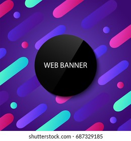 Web banner design template. Vector illustration. Neon. Paper geometric shapes. Abstract poster.