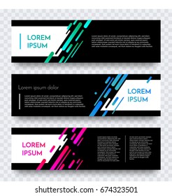 Web banner design vector template background. Modern horizontal white layout with black brick element and accent green, blue, pink gradient color background for website, leaflet, flyer backdrop design
