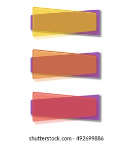 Web banner design. Vivid translucent plastic cards with shadows. Nice set of transparent geometric vector banners. Abstract transparent banners set. Vector illustration. 