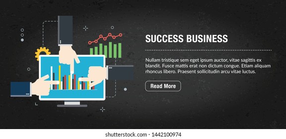 Web banner for digital marketing or online advertising in web page, internet ad, social media or mobile app. Web banner with icons of business, finance, strategy, technology and planning.