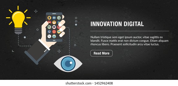 Web banner for digital marketing or online advertising in web page, internet ad, social media or mobile app. Web banner with icons of business, finance, strategy, technology and planning.