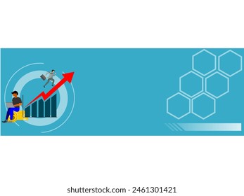 web banner for editing, gradient rise illustration banner with a person running to the end of the arrow.