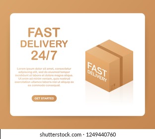 Web banner for Fast Delivery 24 7 and E-Commerce. Flat elements isolated vector illustration