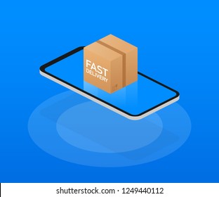Web banner for Fast Delivery Box and E-Commerce. Flat elements isolated vector illustration