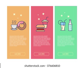 web banner in flat line design. Banners for cafes and fast food restaurants. Banners diner