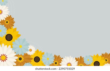 Web banner with floral pattern. Spring background. A blue and yellow floral border with a white and orange flower
