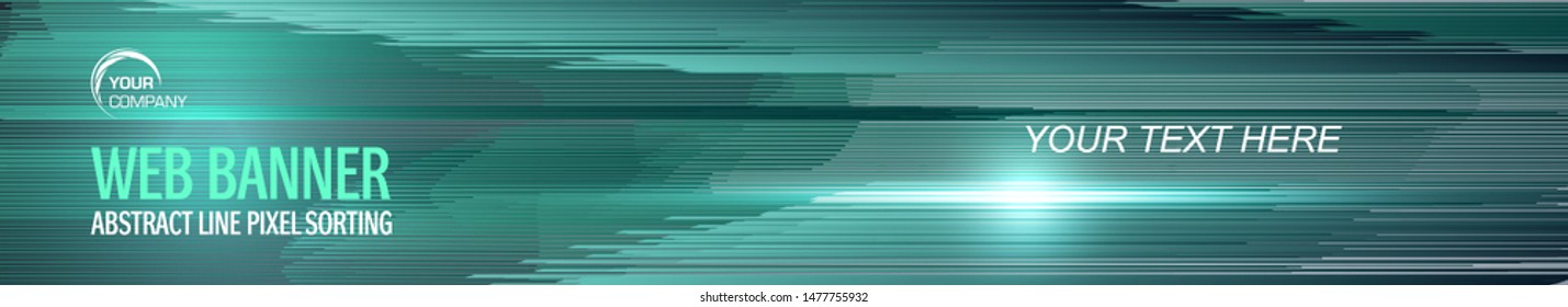 Web banner geometry line design. Pixel sorting style in cyan color