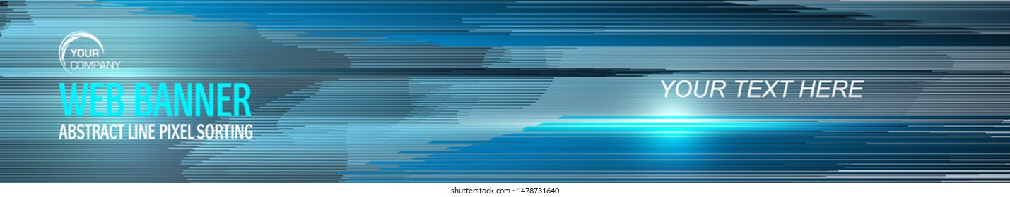Web banner geometry line design. Pixel sorting style in blue color