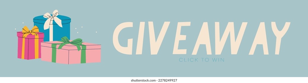 Web banner giveaway. Composition of various gift boxes with bows. Vector flat isolated illustration.