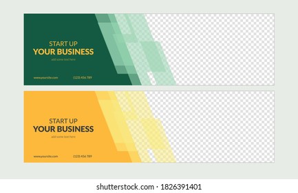 Web banner green and yellow modern template for social media vector design