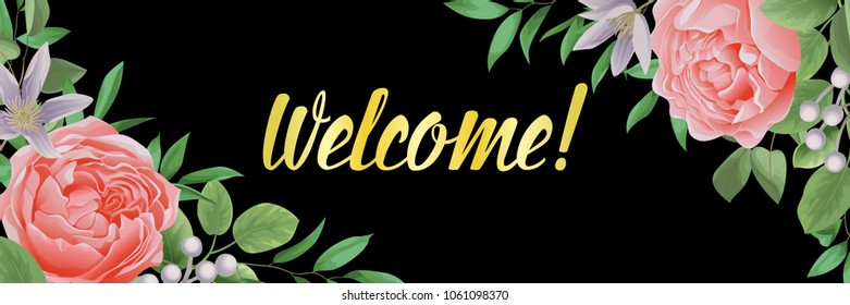 Web Banner with Greenery and Flowers
