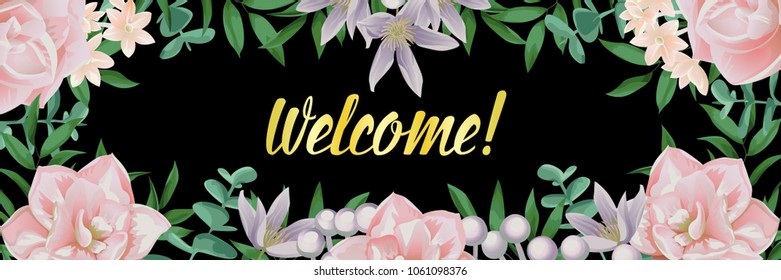 Web Banner with Greenery and Flowers