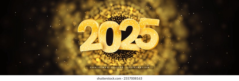 Web banner Happy New year 2025 vector illustration. Happy Christmas celebration poster template on dark background