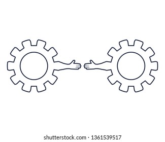 Web Banner, Header Layout Template. Politic and economic relationship metaphor. Cog wheels with human arms.
