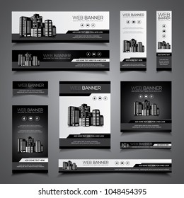Web banner, header or print ready flyer and card template set in different sizes, black and white composition