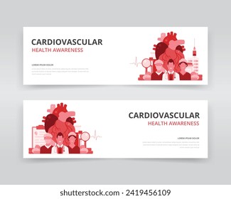 Web banner or header templates ideal for american heart month or world heart day or any other cardiovascular health awareness programs