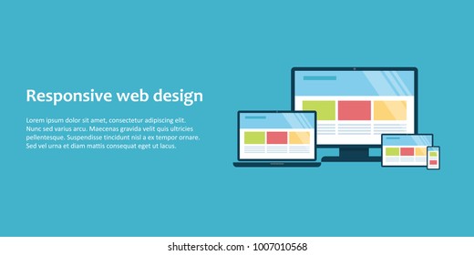 Web banner with illustration of devices with different view one web page