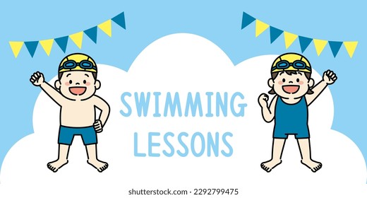 Web Banner Illustration of Swimming Lessons for Kids