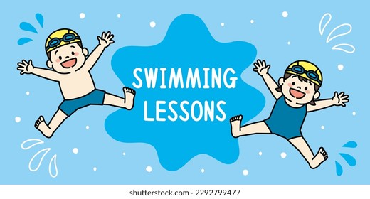 Web Banner Illustration of Swimming Lessons for Kids - Shutterstock ID 2292799477
