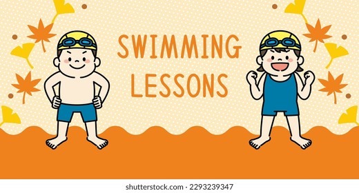 Web Banner Illustration of Swimming School for kids in Autumn