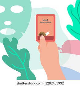 Web banner with Korean cosmetic in flat style. Vector illustration