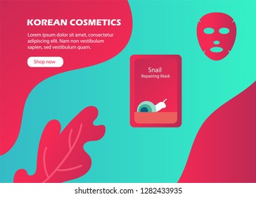 Web banner with Korean cosmetic in flat style. Vector illustration