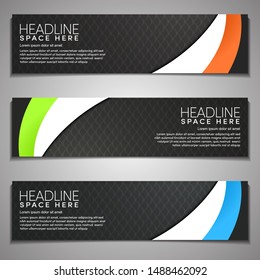 Web Banner label Background Modern Company Business Office Template Design Horizontal.Black and Dark Metal Textured with colour strips