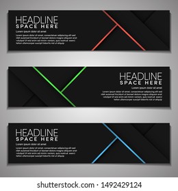 Web Banner label Background Modern Company Business Office Template Design Horizontal. Dark Black background with light colour. Dynamic Line, clean neat .dark t modern vector template background