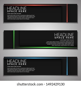 Web Banner label Background Modern Company Business Office Template Design Horizontal. Dark Black background with light colour. Dynamic Line, clean neat .dark t modern vector template background