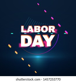 Web banner for Labor Day in USA. Futuristic design with glitch effect