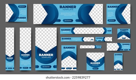 Web Banner Layout Set template design. Modern Gradient Blue cover header background for website design, Social Media Cover ads banner, flyer, invitation card	
