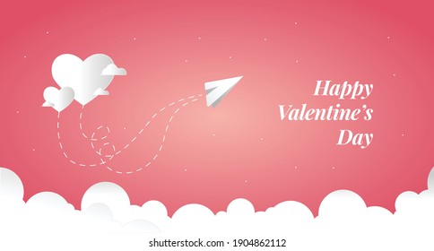 Web Banner with Lovely happy valentine's day background and Flying hearts Landscape