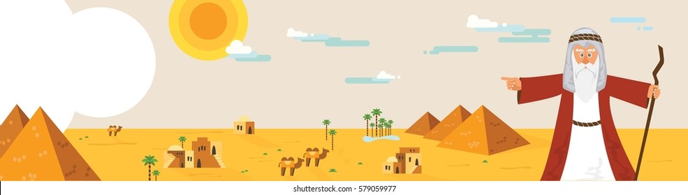 Web banner with Moses from Passover story and Egypt landscape . design vector illustration