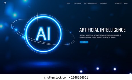 Un banner web con un neón símbolo de Inteligencia Artificial (AI) en un fondo azul.