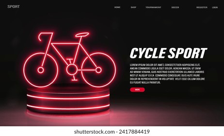 Banner web con una bicicleta de neón en el podio sobre un fondo negro. Un concepto para las apuestas deportivas.