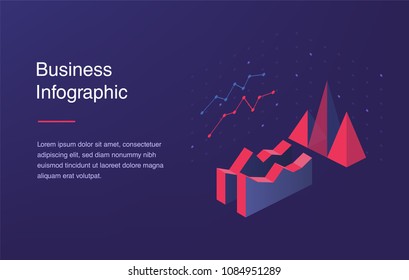 Web banner with neon light and modern 3d isometric infographic for your business presentations. Isometric gradient style. Home page concept. UI design mockup