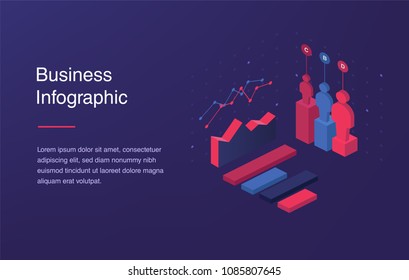 Web banner with neon light and modern 3d isometric infographic for your business presentations. Isometric gradient style. Home page concept. UI design mockup