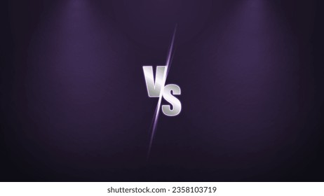 A web banner with a neon VS versus logo for football games, boxing battles and other sports on a dark background with glowing lamps.